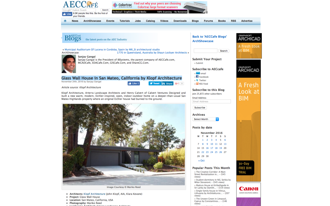 AECCafe featured our Glass Wall House