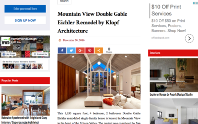 Home World Design features our Mountain View Double Gable Eichler