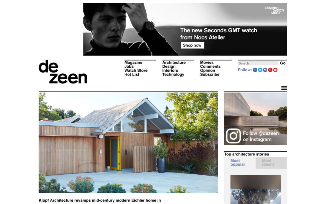 Dezeen features our Mountain View Double Gable Eichler Remodel