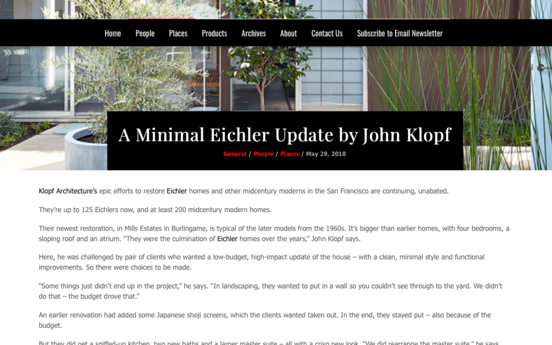 Architects and Artisan features our Burlingame Eichler Remodel
