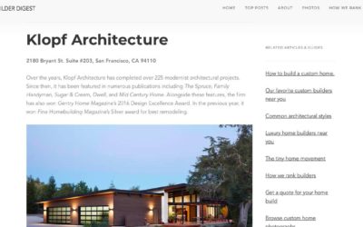 Klopf Architecture included in The Best Residential Architects in Sacramento, California by Home Builder Digest
