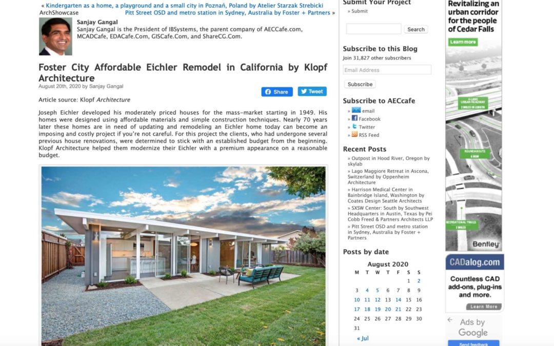 AECCafe features our Foster City Affordable Eichler Remodel